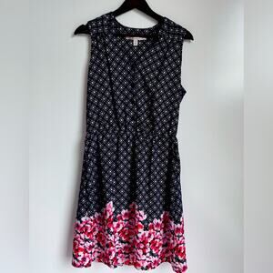 41 Hawthorn Kaziah Shirt Dress Cinch Waist Button Gingham Navy Pink Floral Large